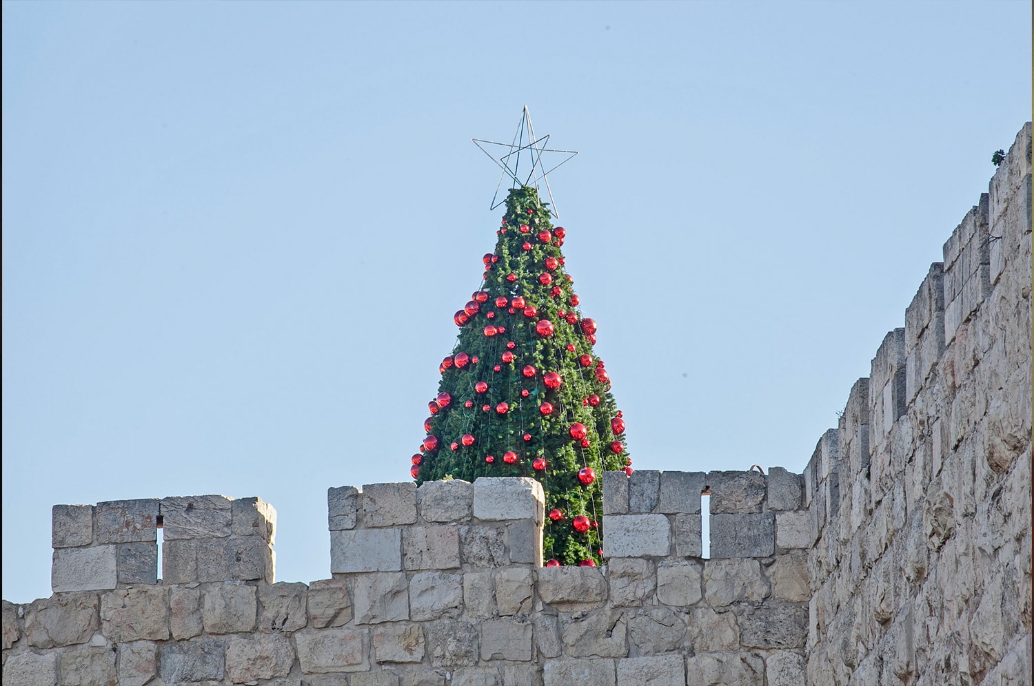 Christmas tree on a wall in Jerusalem